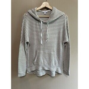 dELiA*s Brown Cream Waffle Knit Striped Hoodie Front Pocket Size Small Y2K